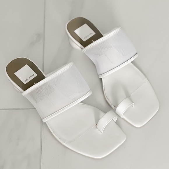 Dolce Vita White Mesh Round Block Heel Sandals - Picture 11 of 13